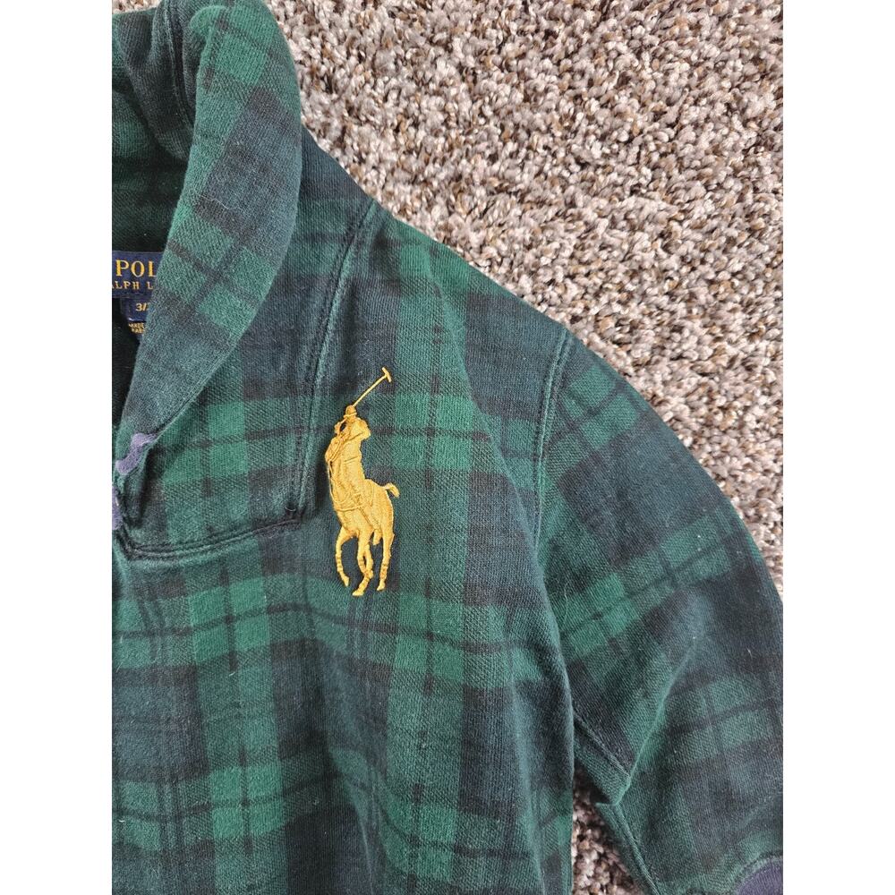 Polo Ralph Lauren boy's green tartan plaid fleece Sweater Sz 3T Green Blue - Picture 3 of 5